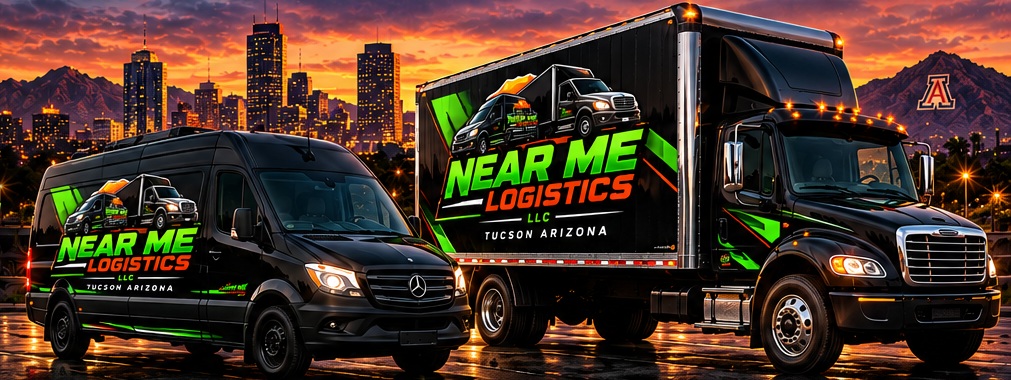 Near Me Logistics branded cargo van and box truck